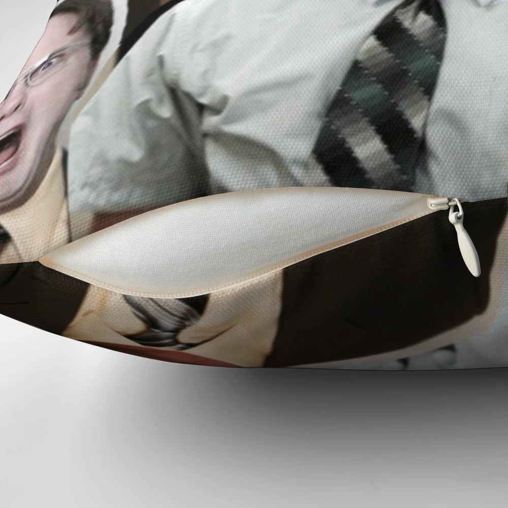 Dwight Schrute themed office pillow with a stylized design inspired by the popular TV show The Office