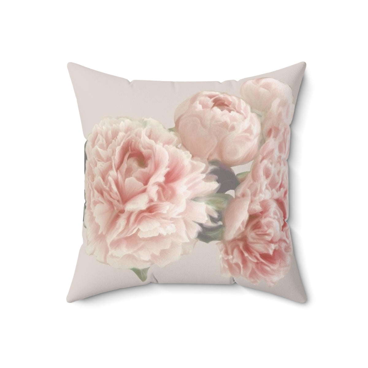 Vintage-inspired floral peony throw pillow with a soft, pink painted flower design - Back