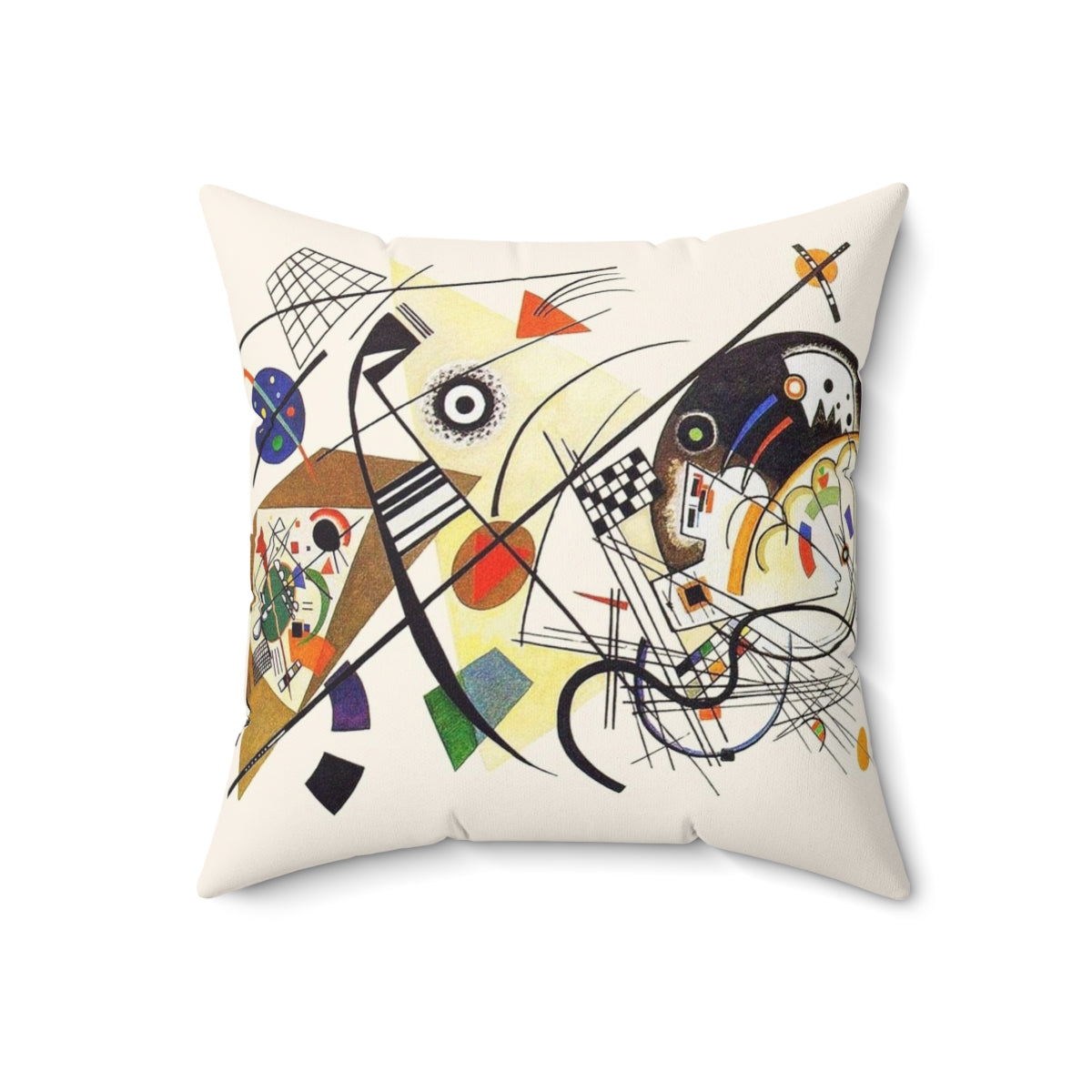 Decorative pillow featuring abstract art with intersecting lines inspired by the Bauhaus artist Wassily Kandinsky - Back