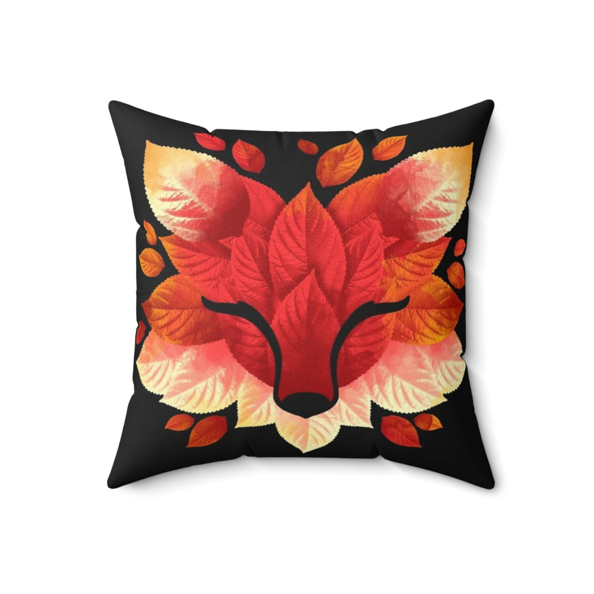 Autumn leaves and fox collage design on a decorative throw pillow