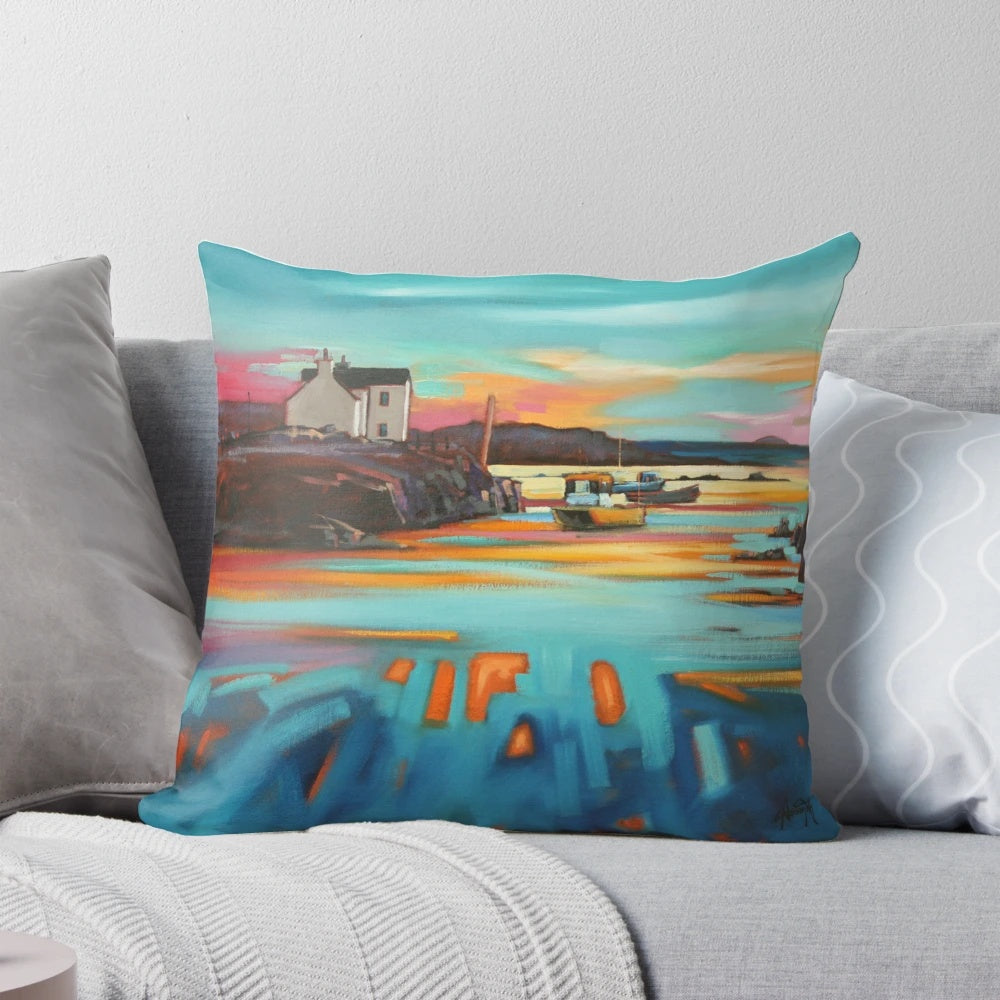 Earsary Barra Pillow featuring a beautiful seascape painting of the Scottish coastline