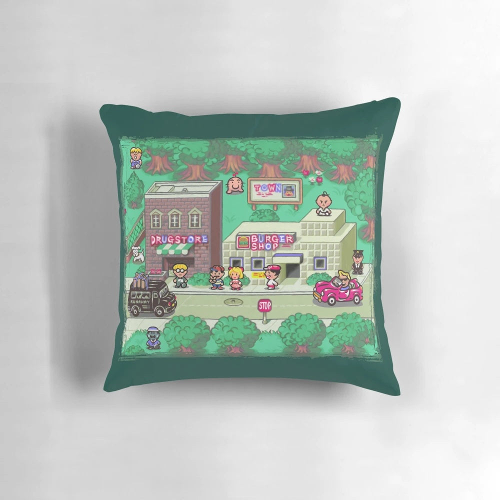 Earthbound Onett inspired throwback video game pillow