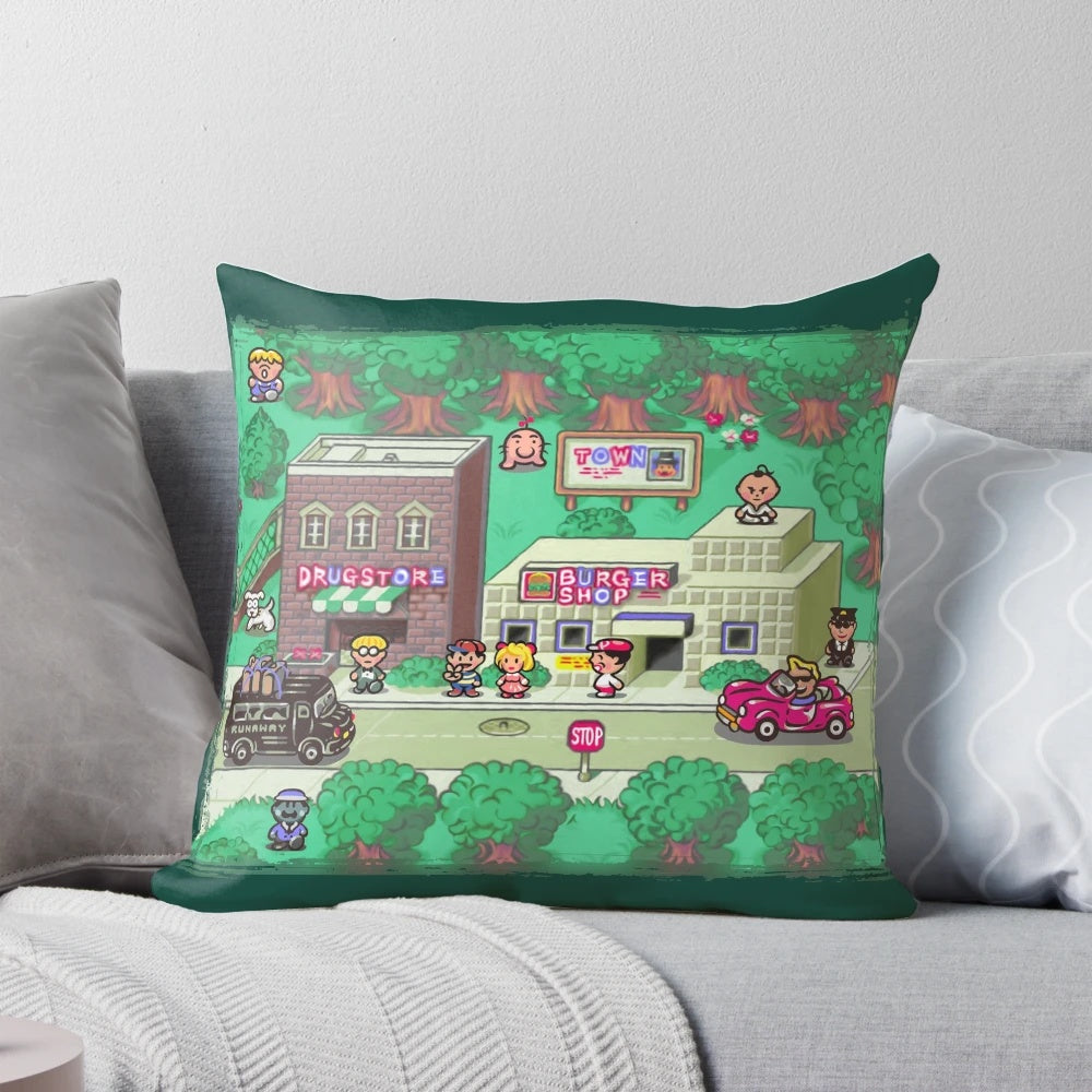 Earthbound Onett inspired throwback video game pillow