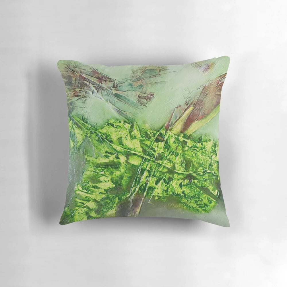 Earthy green, nature-inspired handmade pillow for modern home decor