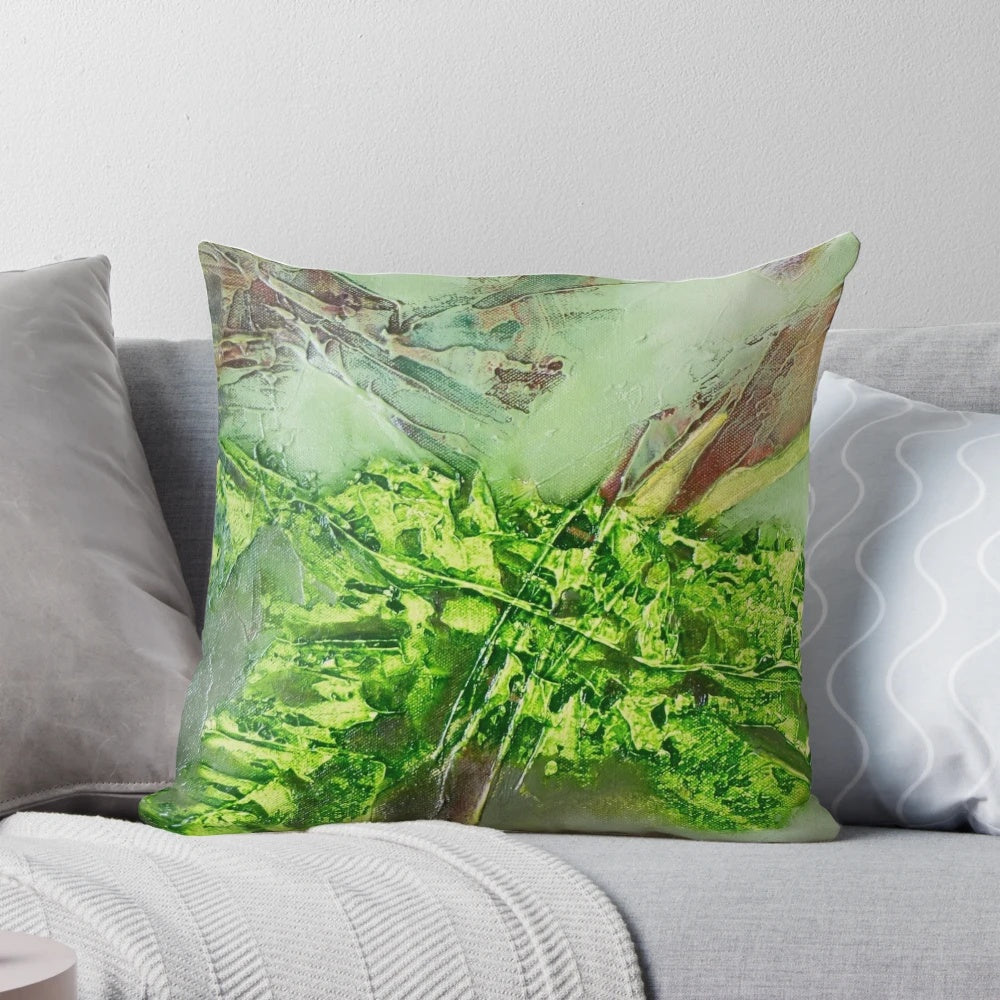 Earthy green, nature-inspired handmade pillow for modern home decor