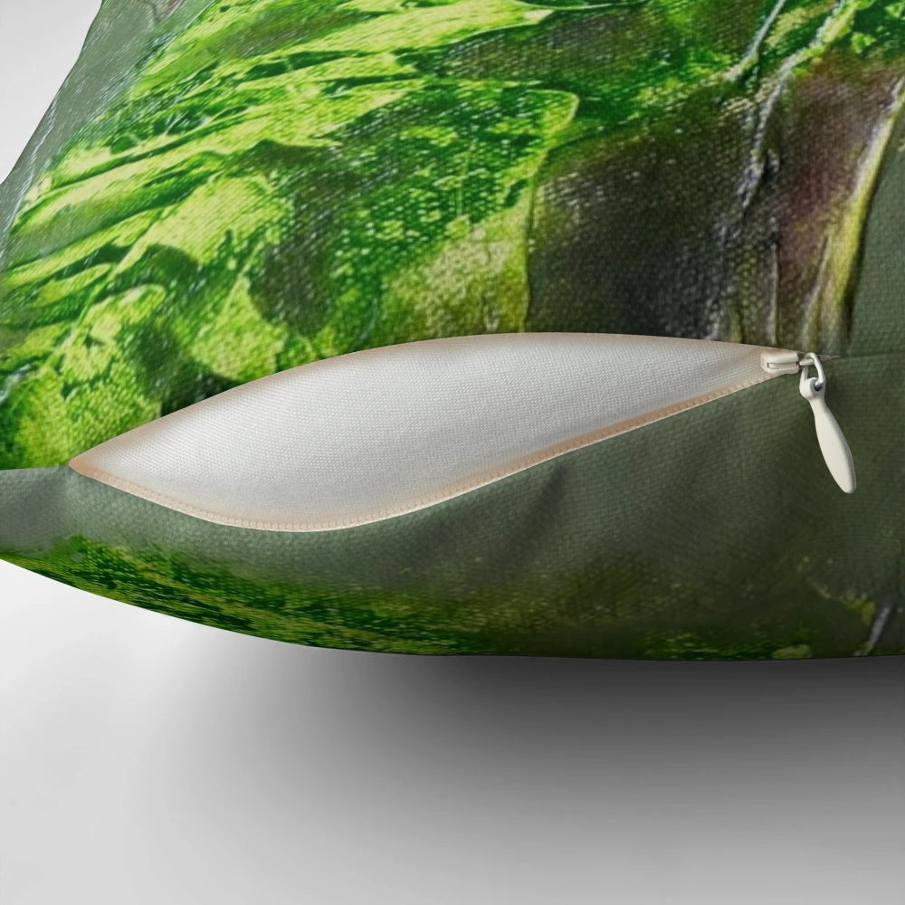 Earthy green, nature-inspired handmade pillow for modern home decor