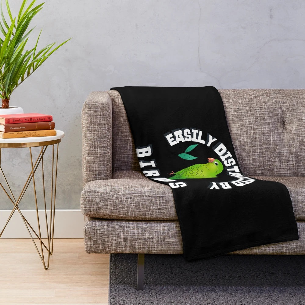 Easily Distracted by Birds Funny Plush Blanket for Bird Watching Hobbyists