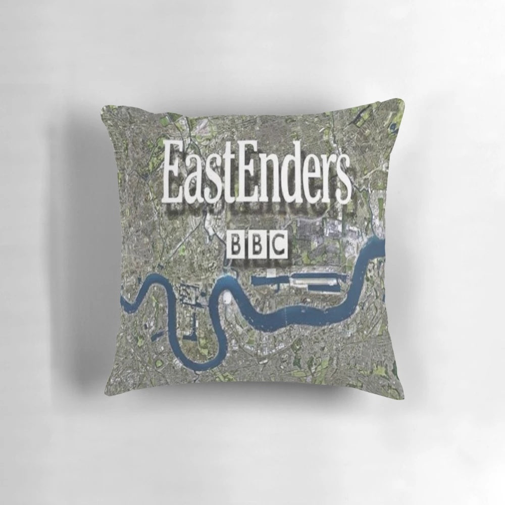 Eastenders-Inspired Pillow with Show's Logo and Characters