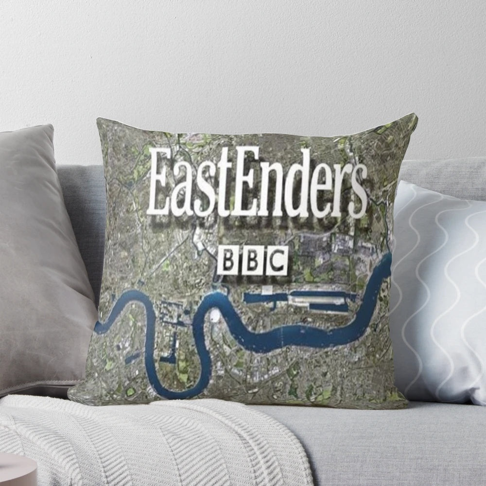 Eastenders-Inspired Pillow with Show's Logo and Characters