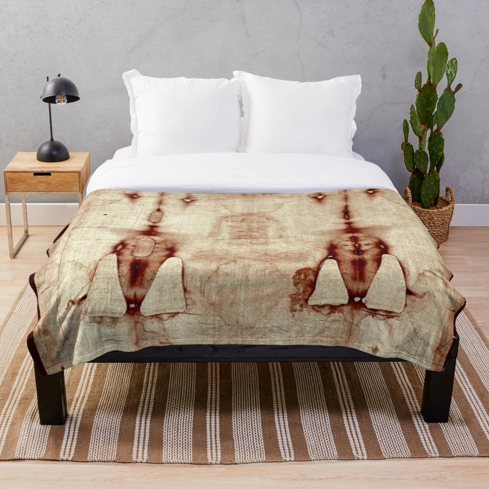 Easter plush blanket with holy face image from the Shroud of Turin