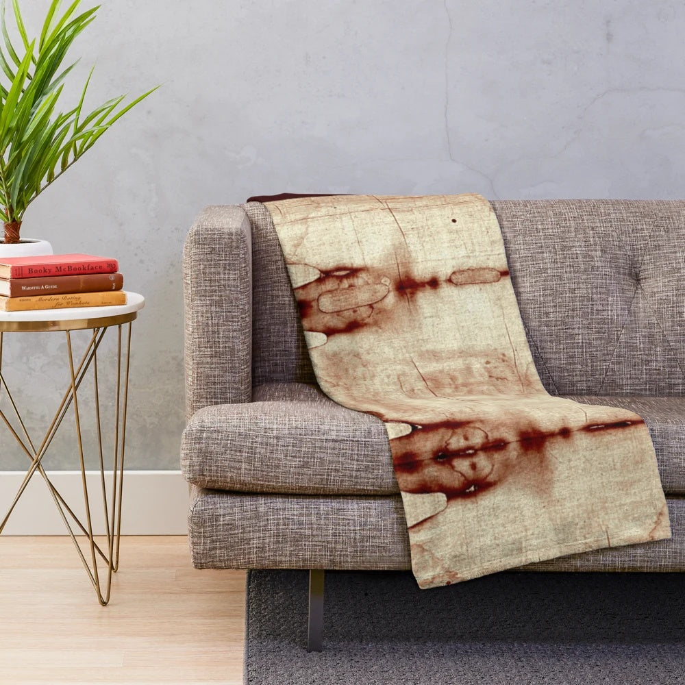 Easter plush blanket with holy face image from the Shroud of Turin