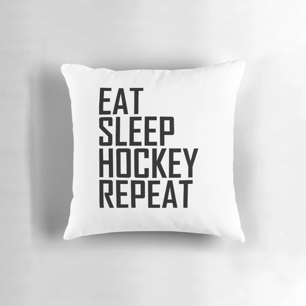 Eat Sleep Hockey Repeat - Decorative hockey themed pillow with a funny, sports-inspired design
