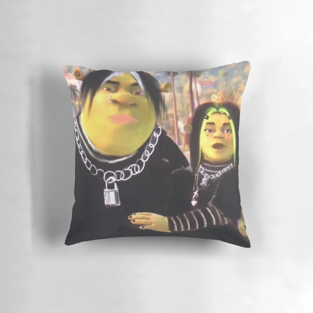 An eboy-style Shrek and egirl-style Fiona pillow, a unique and trendy home decor item for fans of internet culture and memes.