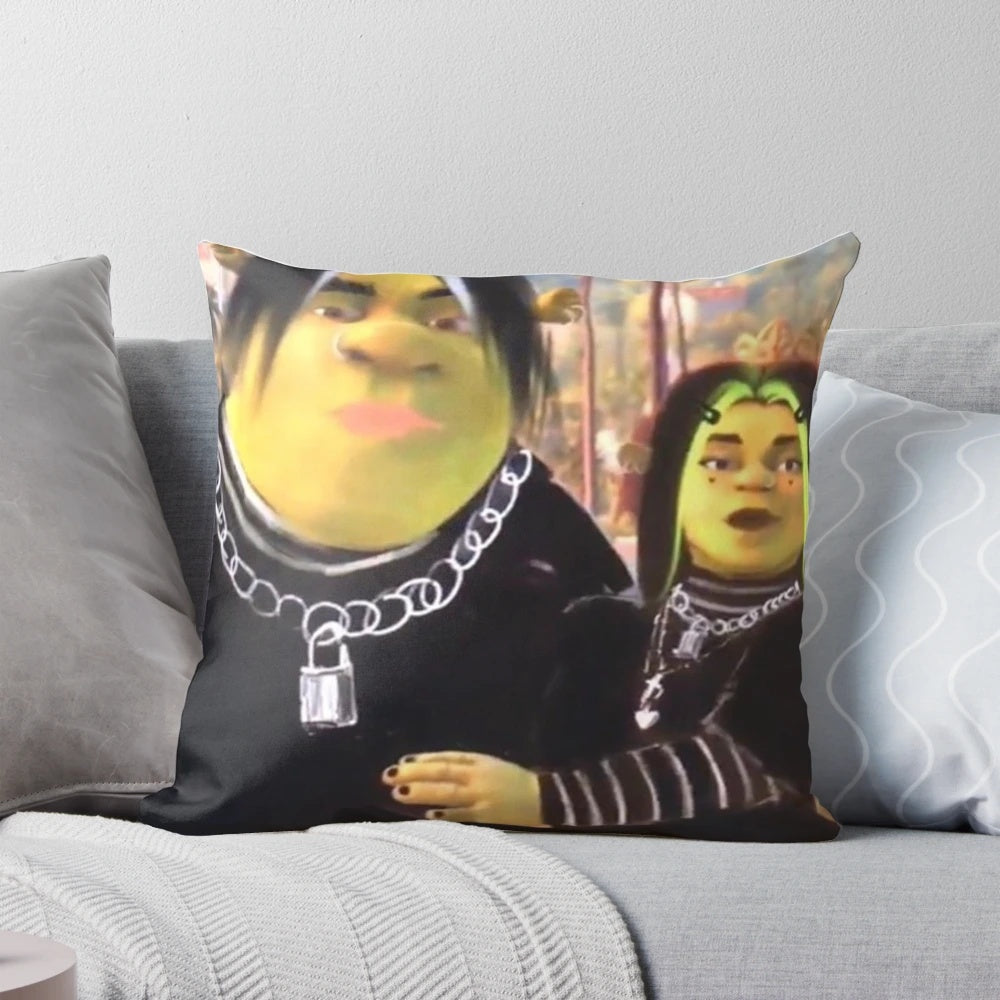 An eboy-style Shrek and egirl-style Fiona pillow, a unique and trendy home decor item for fans of internet culture and memes.
