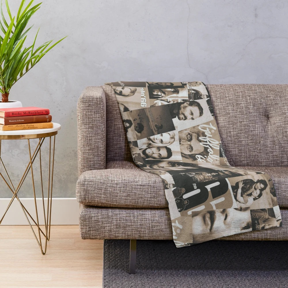 Cozy plush blanket featuring an eclectic collage of Vincent Gallo artwork