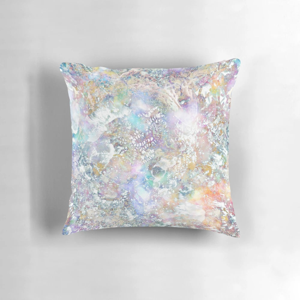 Colorful abstract Act as Creation Pillow made with natural, sustainable materials for a modern, eco-friendly home.