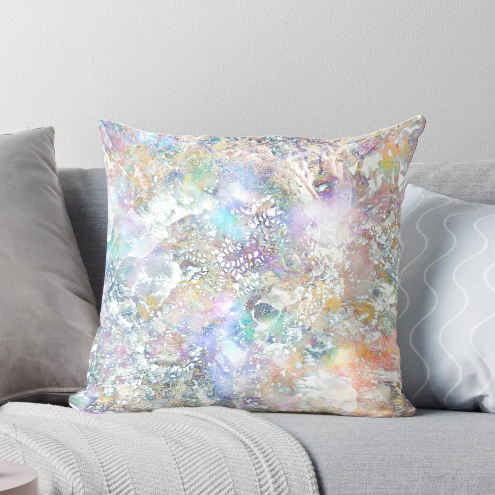 Colorful abstract Act as Creation Pillow made with natural, sustainable materials for a modern, eco-friendly home.