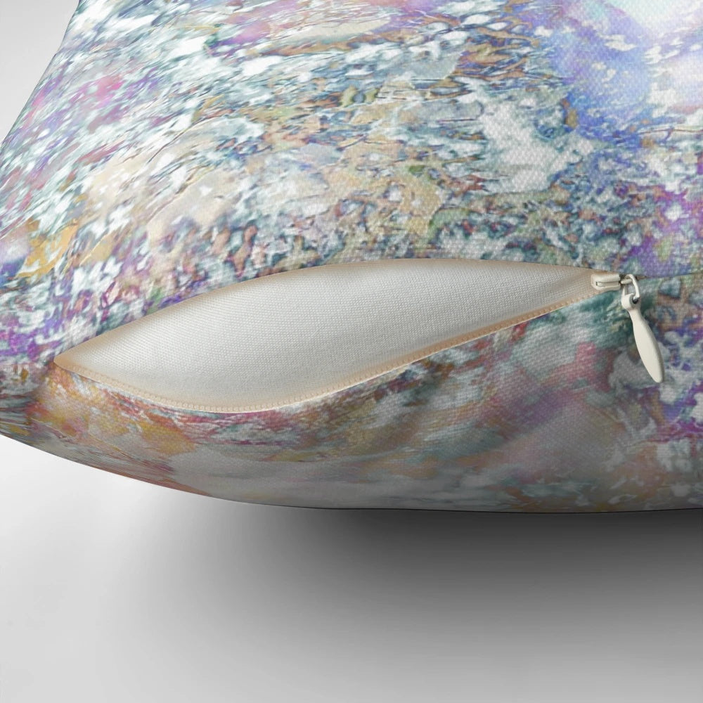 Colorful abstract Act as Creation Pillow made with natural, sustainable materials for a modern, eco-friendly home.