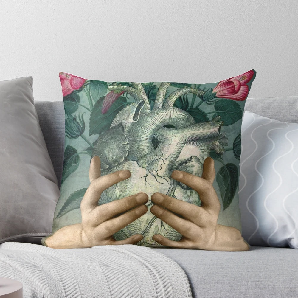 Soft, green heart-shaped pillow made from sustainable materials