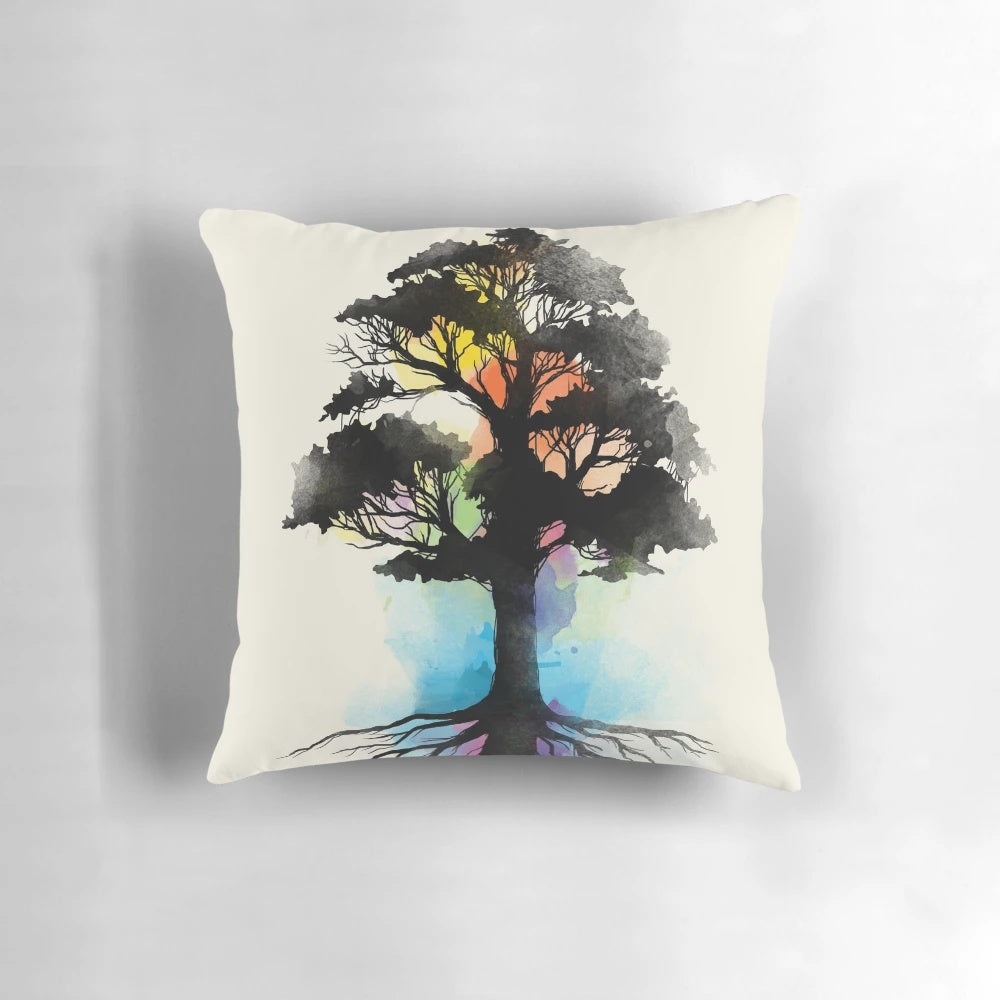 Handcrafted natural botanical pillow with a watercolor-inspired design