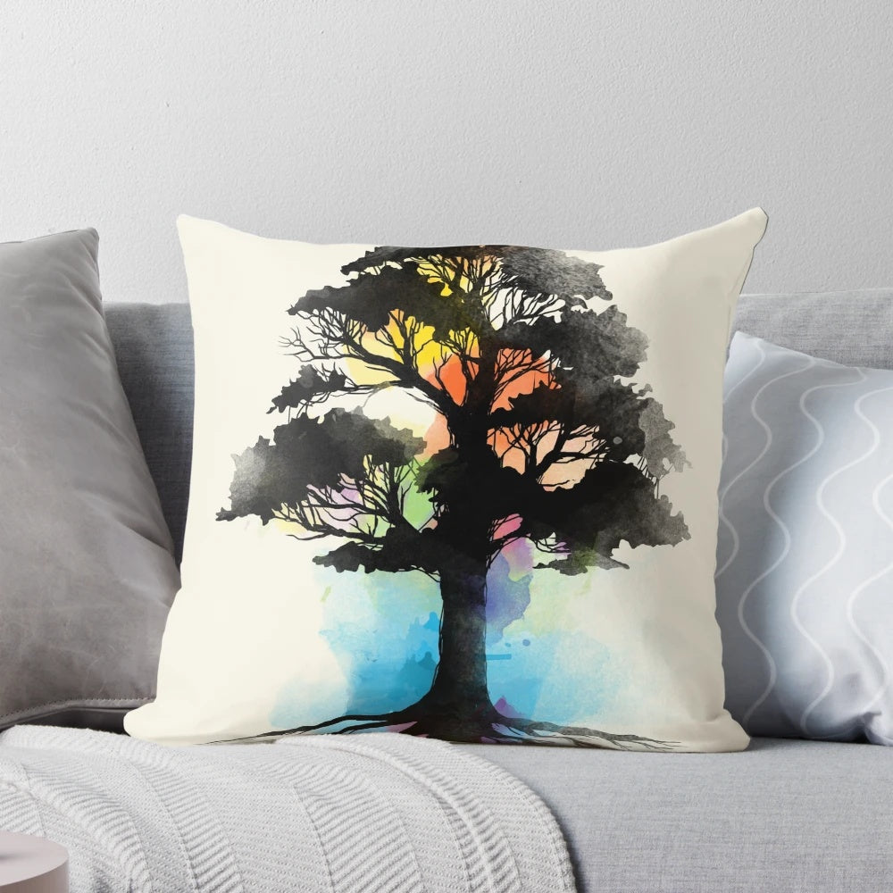 Handcrafted natural botanical pillow with a watercolor-inspired design