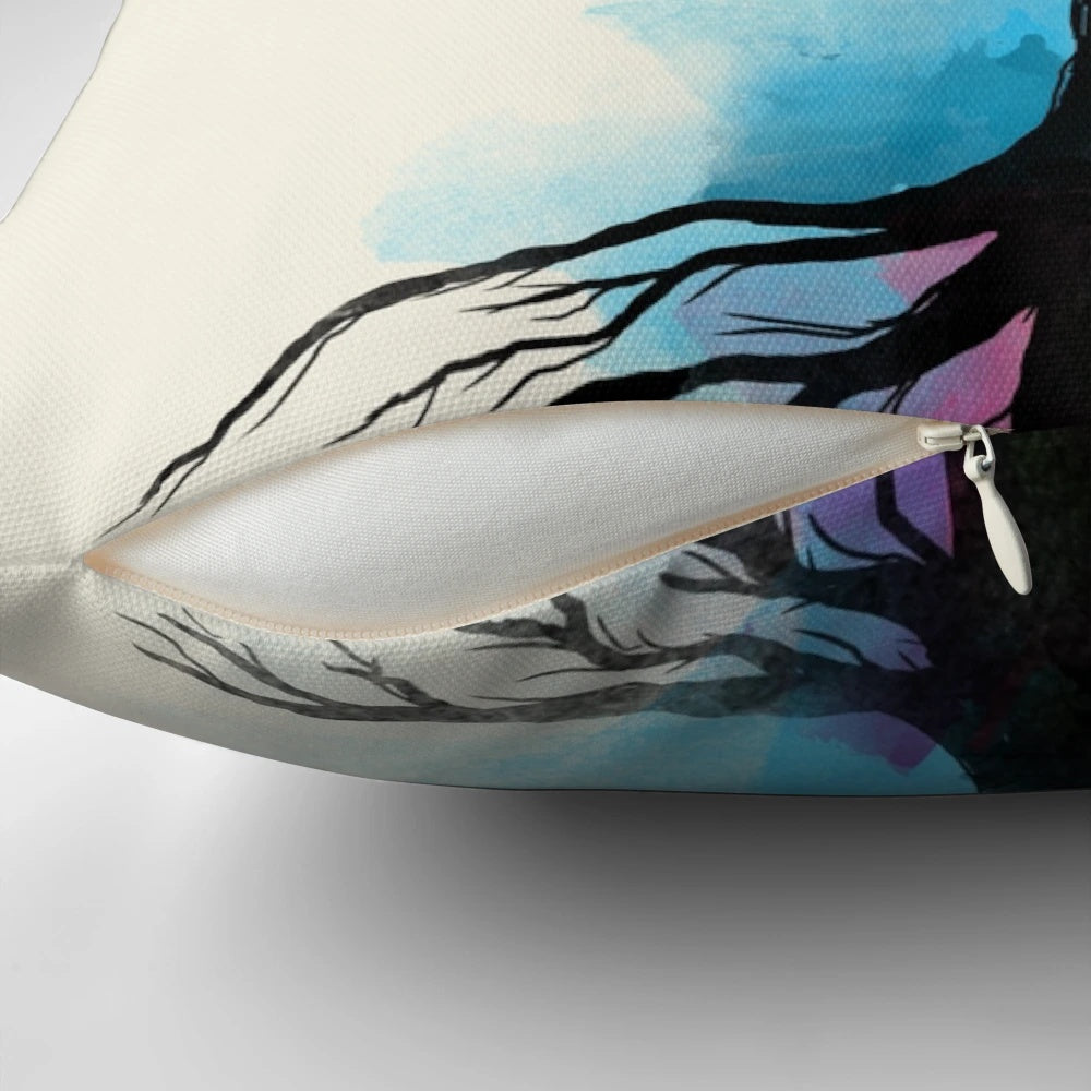 Handcrafted natural botanical pillow with a watercolor-inspired design