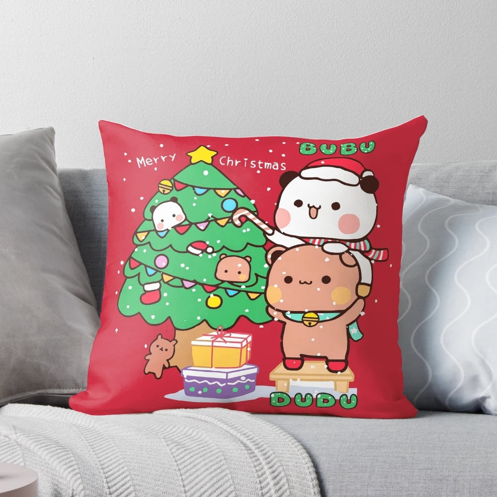 Cute and cuddly panda couple in a Bubu Dudu-inspired Christmas scene.