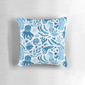 Circular ocean-themed pillow with a simple, minimalist design to help save the environment