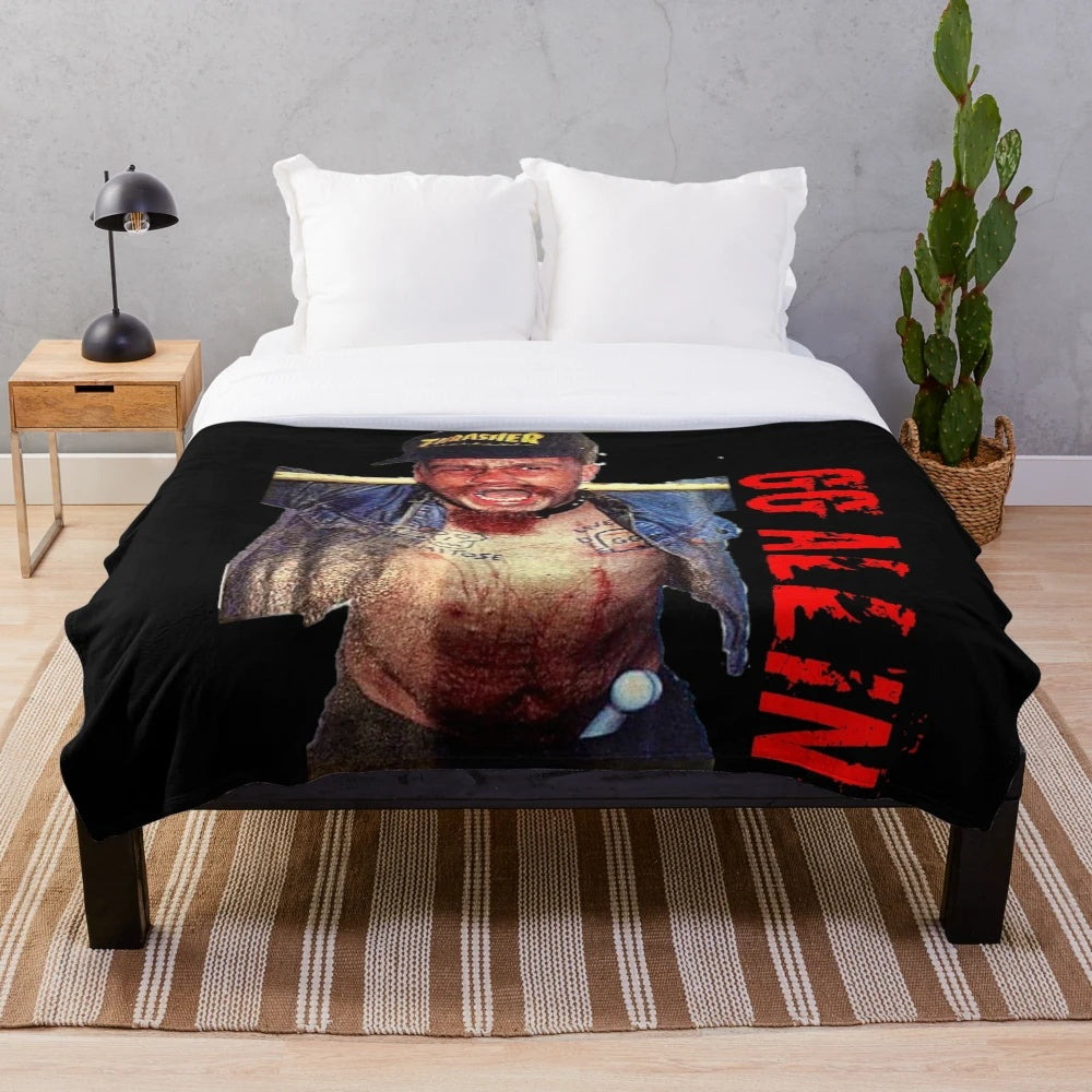 GG Allin inspired plush blanket with punk rock and hardcore design