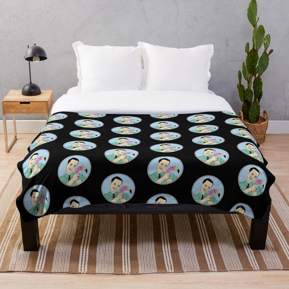 John Waters Plush Blanket with Vibrant Flamingo Imagery