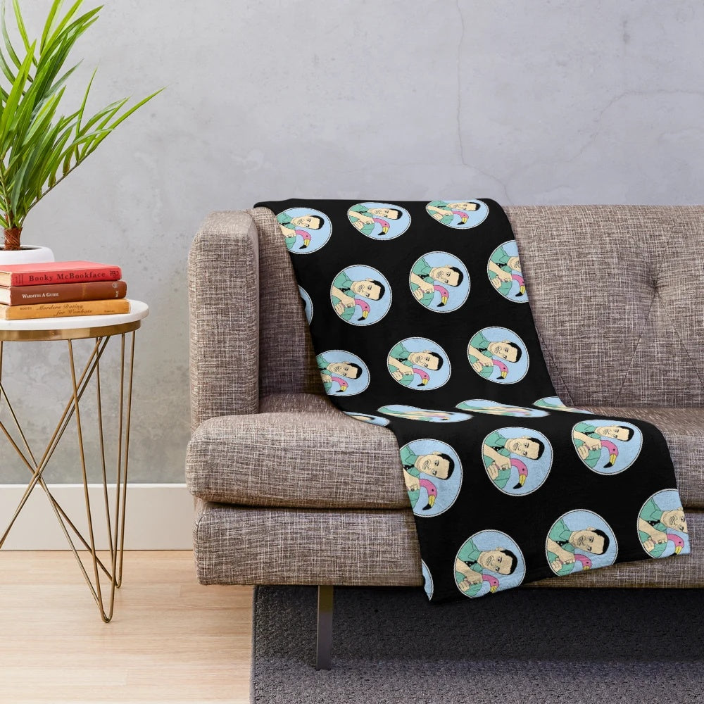 John Waters Plush Blanket with Vibrant Flamingo Imagery