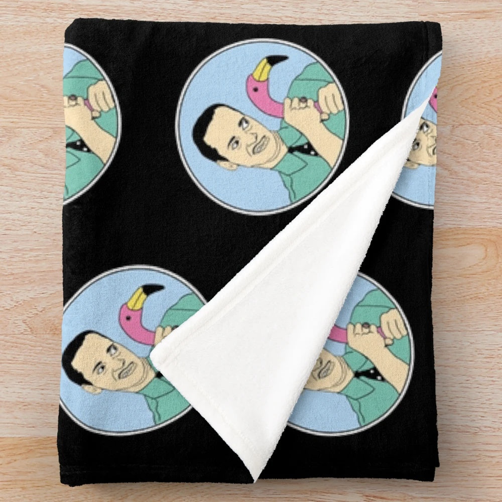 John Waters Plush Blanket with Vibrant Flamingo Imagery
