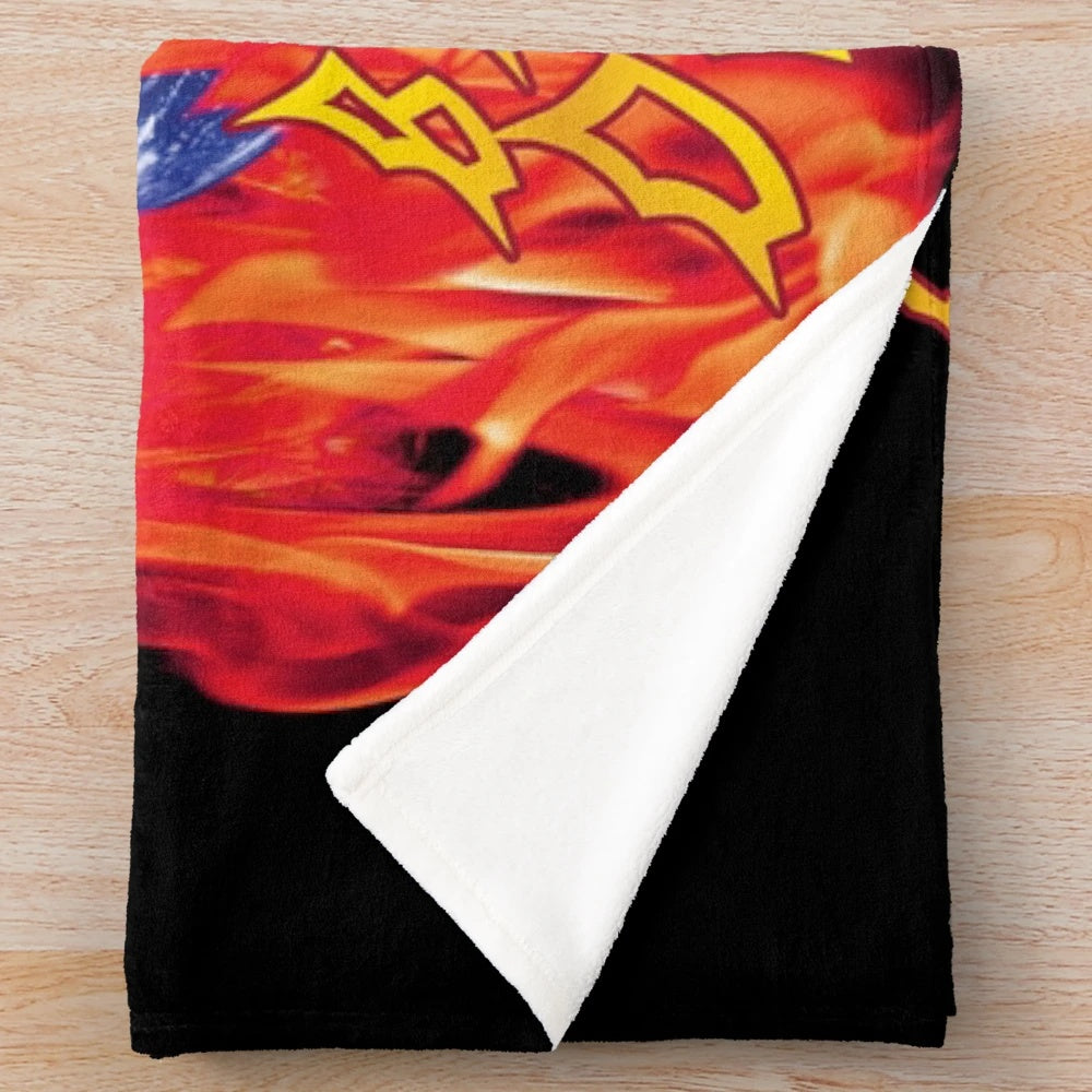 Pitbull-inspired heavy metal plush blanket with flames