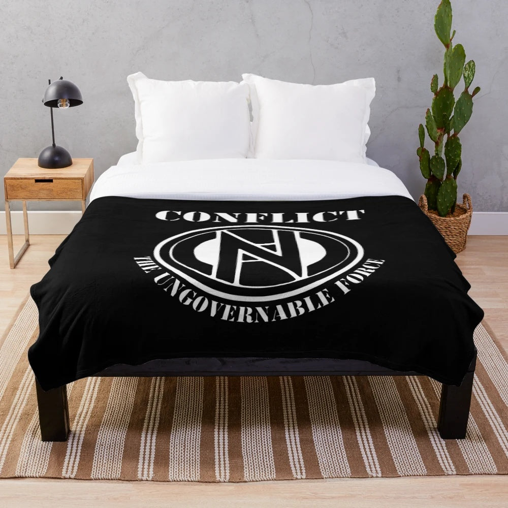 Punk-inspired plush blanket featuring the "Conflict - The Ungovernable Force" design