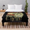 Rockabilly plush blanket with bold skull and grunge design