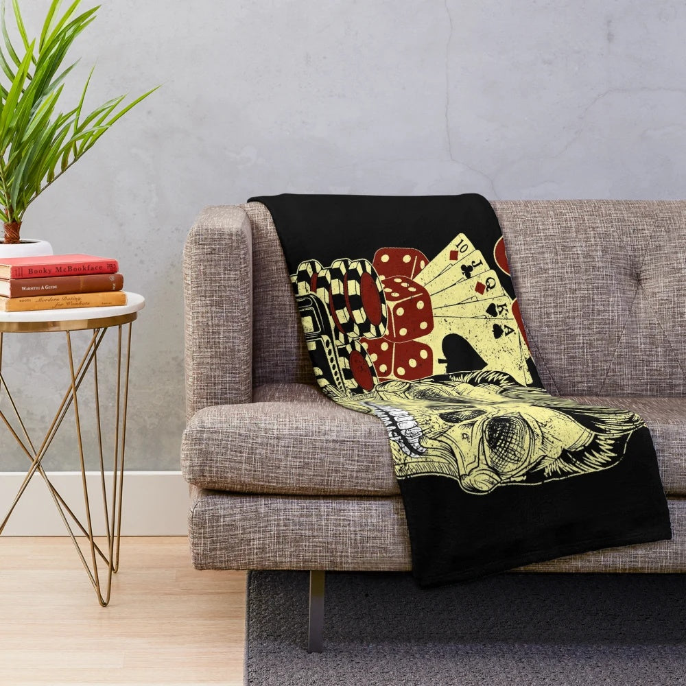 Rockabilly plush blanket with bold skull and grunge design