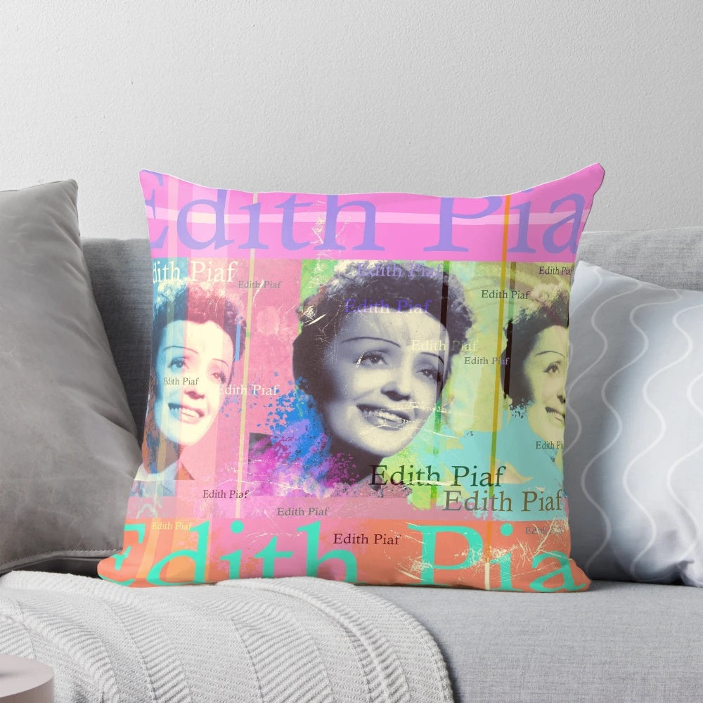 Vibrant portrait of French singer Edith Piaf on a cozy pillow