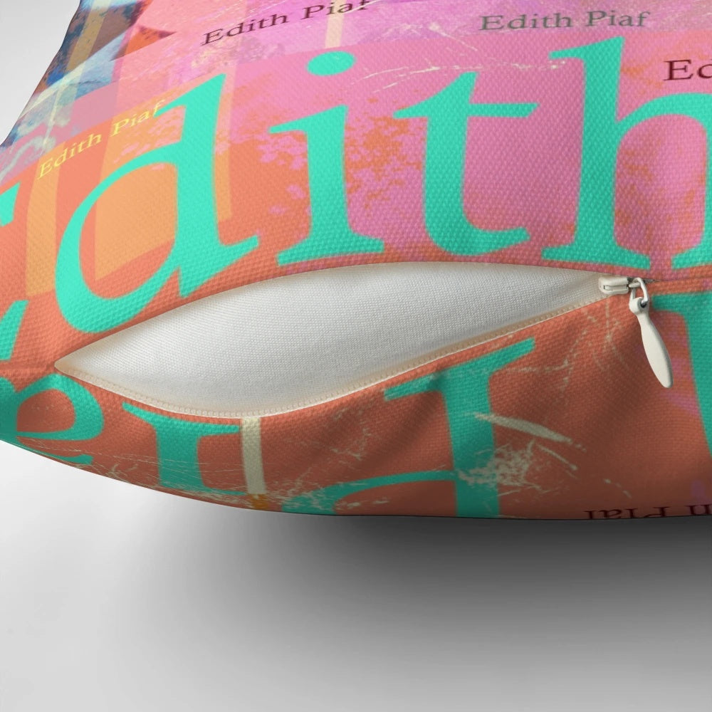 Vibrant portrait of French singer Edith Piaf on a cozy pillow