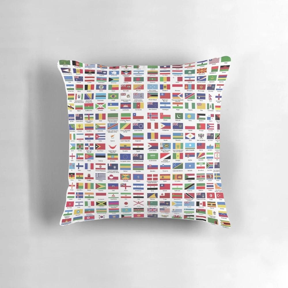 High-quality pillow featuring flags of countries from around the world, great for learning geography and showcasing international pride.
