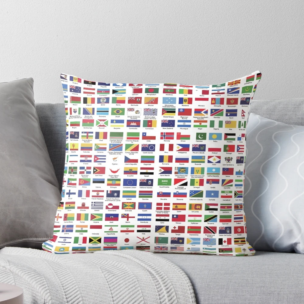 High-quality pillow featuring flags of countries from around the world, great for learning geography and showcasing international pride.