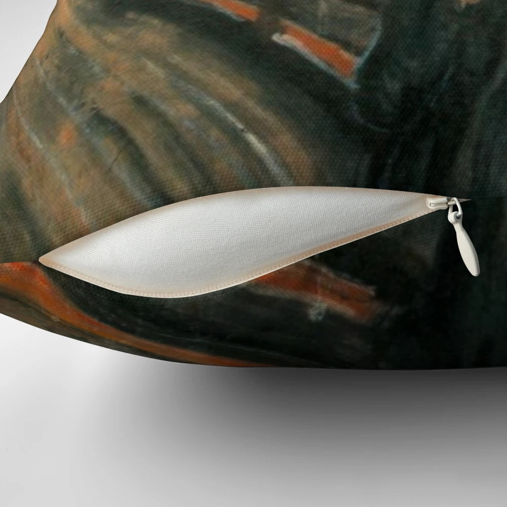Edvard Munch's The Scream art printed on a decorative pillow for aesthetic home decor.