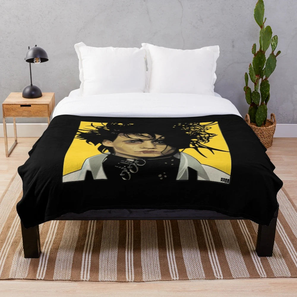 Plush blanket featuring Edward Scissorhands character from Tim Burton film
