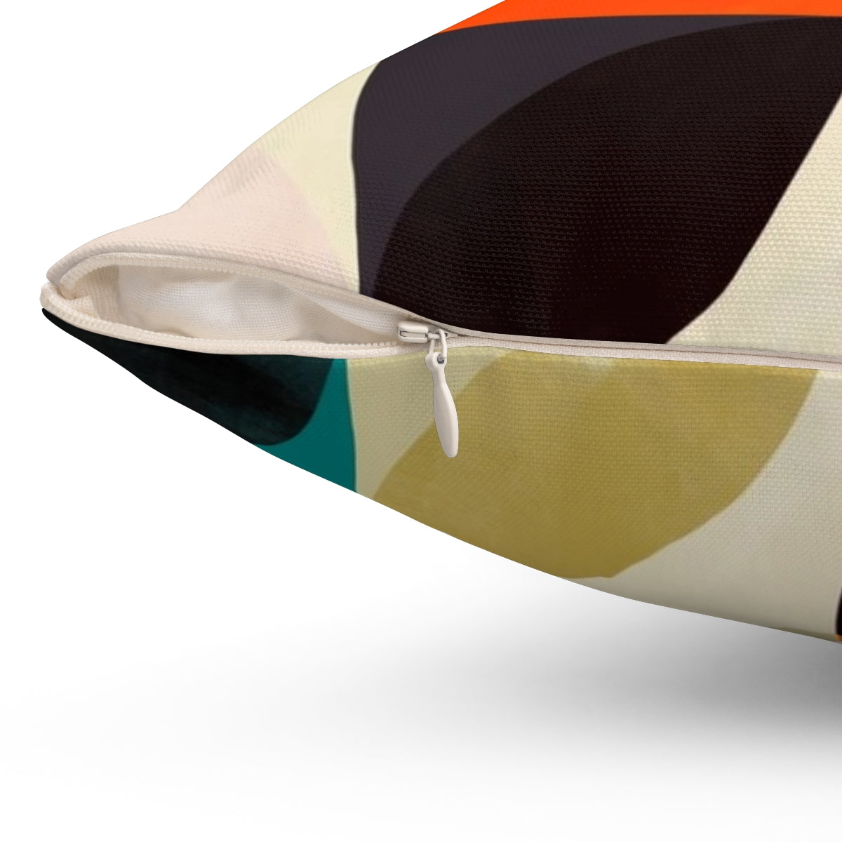 Set of four mid-century inspired throw pillows featuring geometric patterns in autumn colors. - Detail