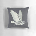 Detailed watercolor illustration of a bird skeleton or dove anatomy on a decorative throw pillow.