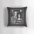 Strange and unusual gothic-inspired pillow with dark, creepy designs