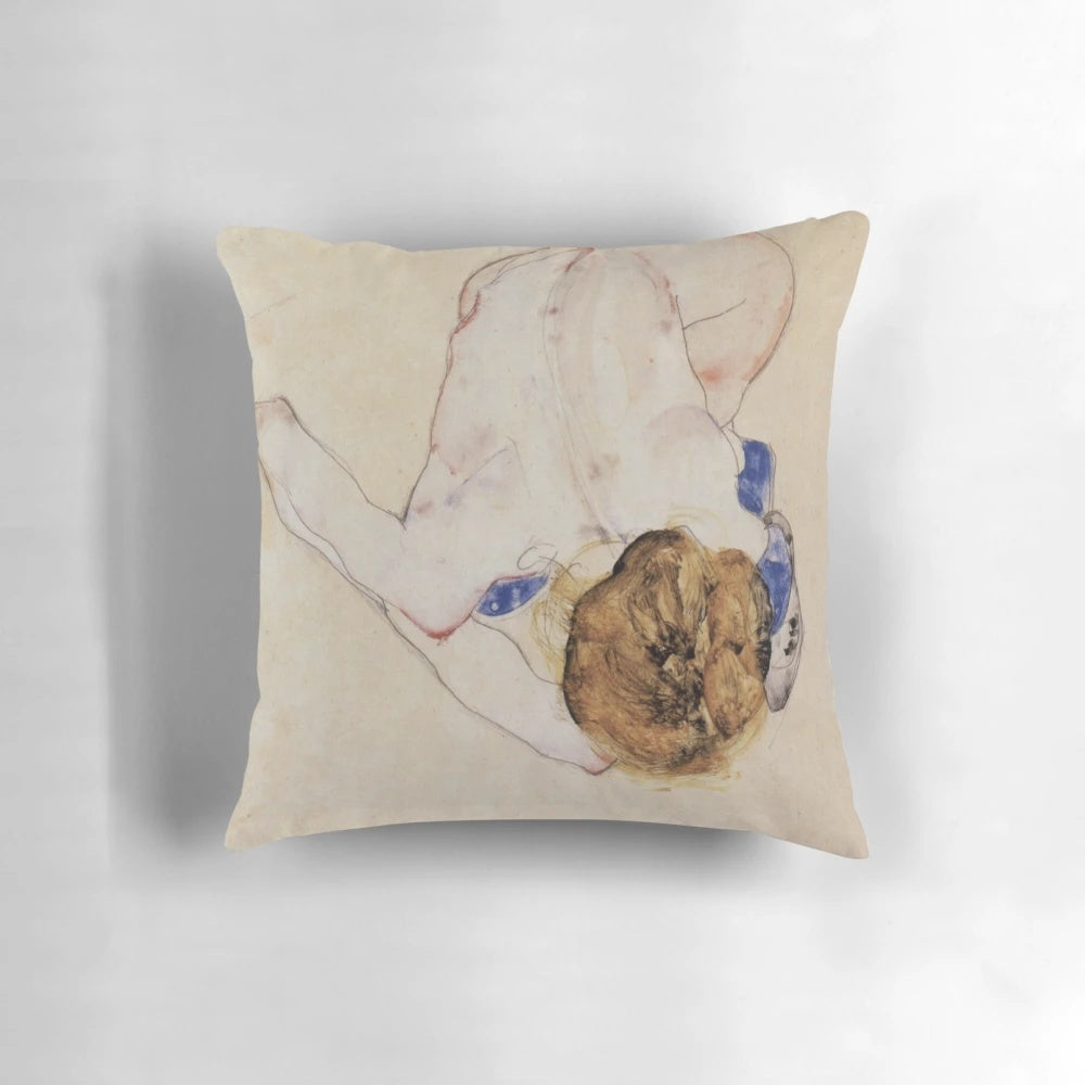 Egon Schiele's 1910 "Portrait of a Woman" expressionist painting featured on a high-quality pillow.