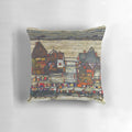Premium pillow featuring Egon Schiele's 1914 painting "HD Houses with Laundry