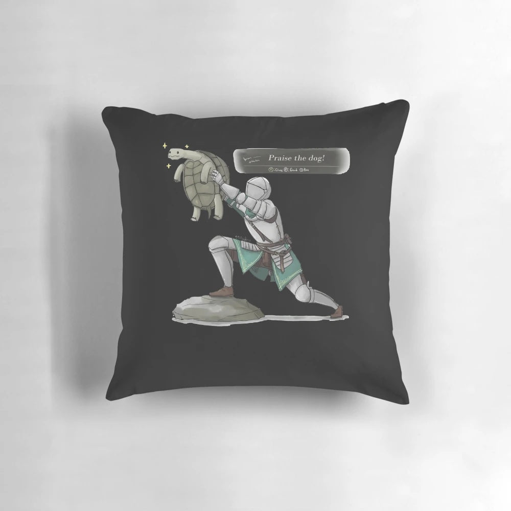 Elden Ring Praise the Dog Decorative Pillow with Cute Dog and Fantasy Design