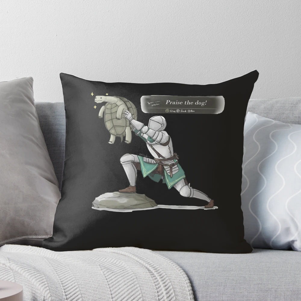 Elden Ring Praise the Dog Decorative Pillow with Cute Dog and Fantasy Design