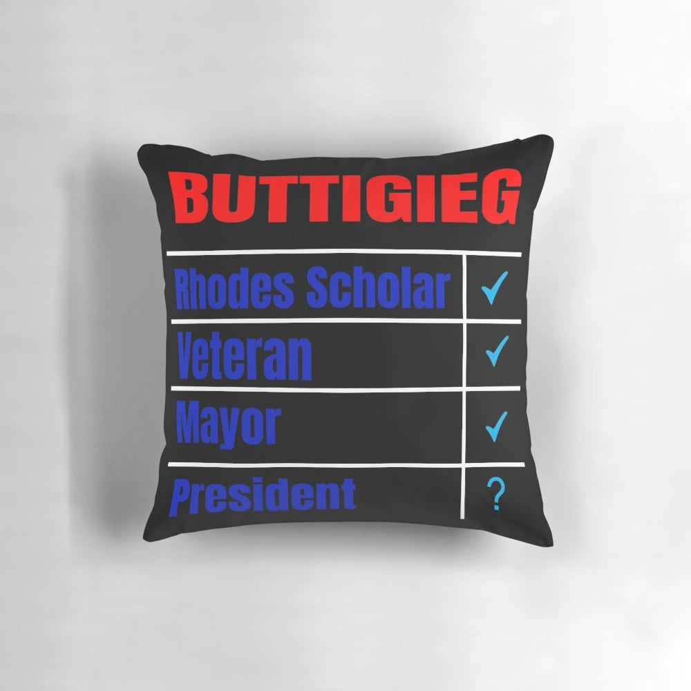Pillow featuring Pete Buttigieg, the 2020 Democratic presidential candidate